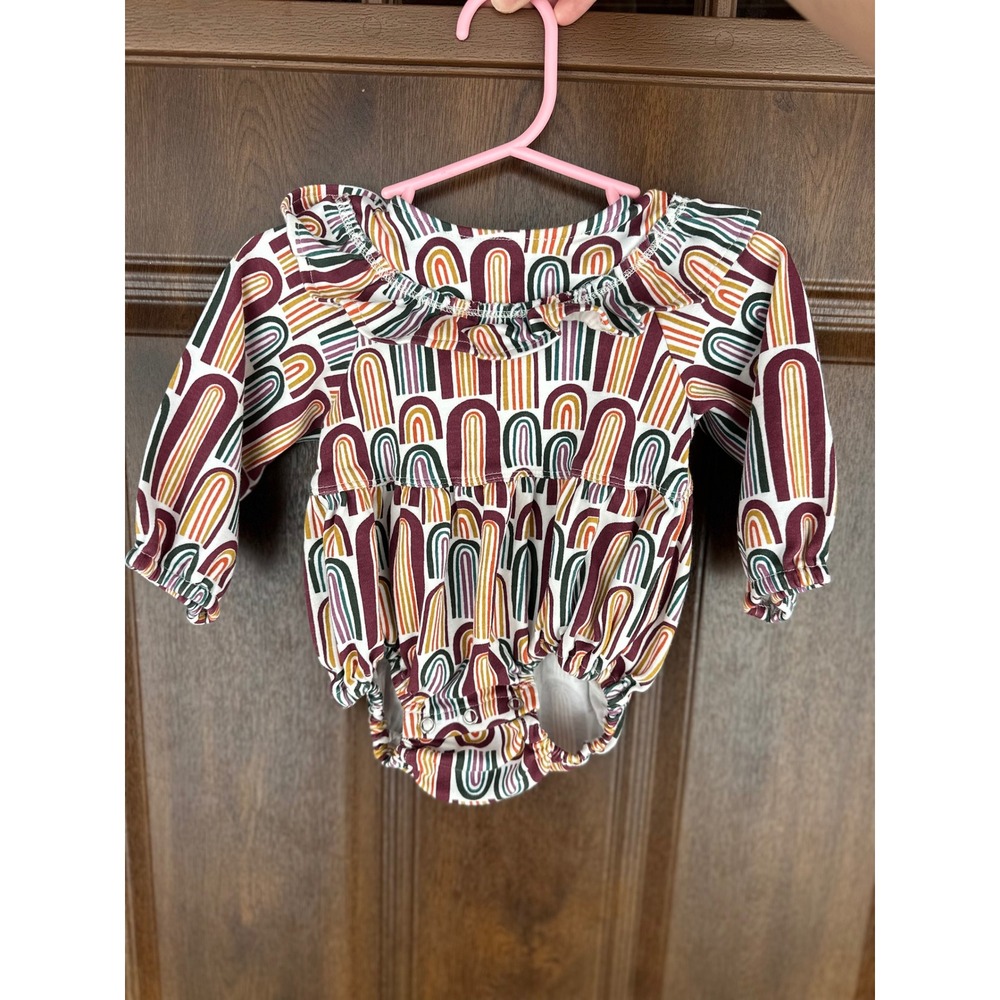 New Kate Quinn Infant Girl Bubble Romper | Long Sleeve Rainbow Romper | 3-6M